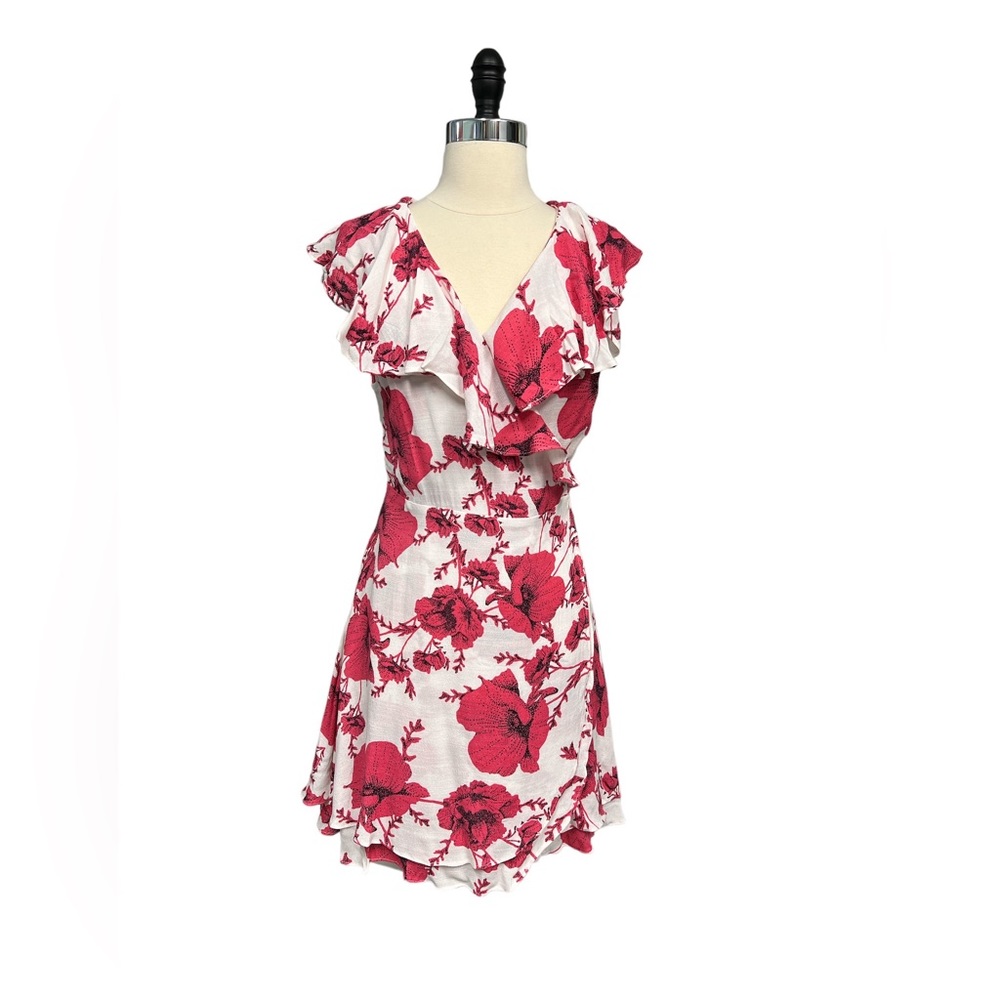 Free People French Quarter Pink And White Mini Wrap Dress-Small